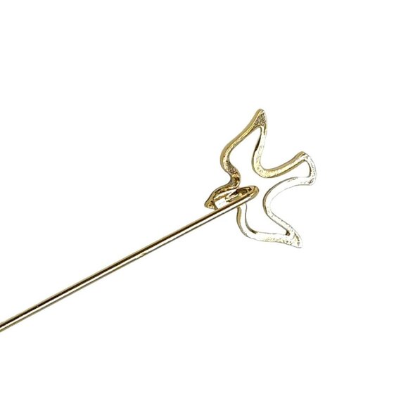 Gold Tone Peace Dove Flying Bird Stick Pin Christian Religious Holy Spirit - Picture 3 of 4
